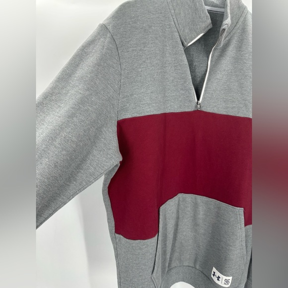 Under Armour Loose Fit Knit Sweater Gray Red Stripe Mens Medium Zip | E1501 - Picture 2 of 10